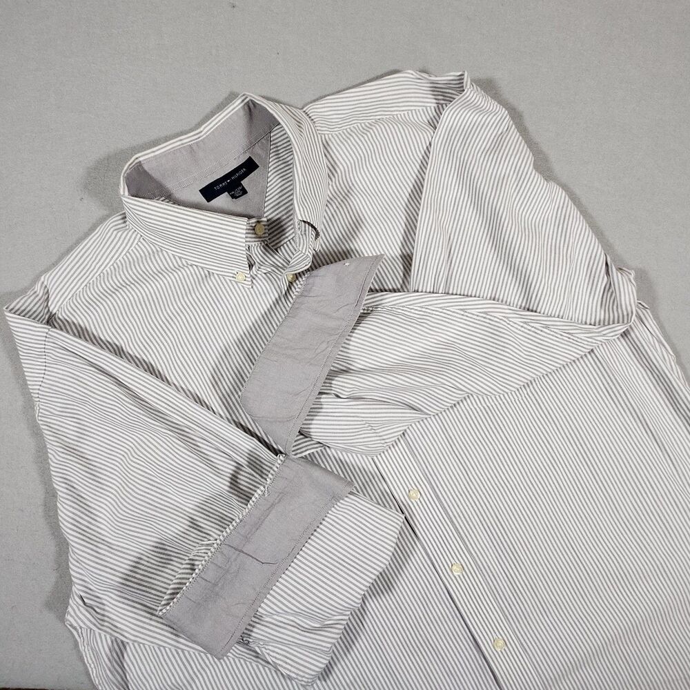 Tommy Hilfiger Grey and White Button Down Long Sleeve Mens Shirt XXL